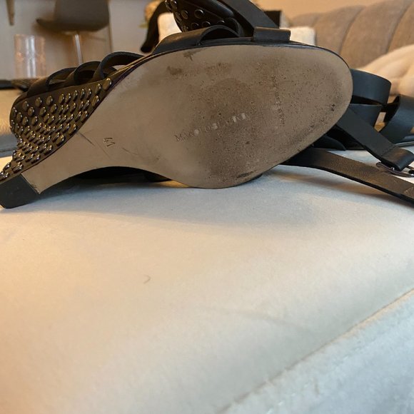 Black Manolo Blahnik Wedge Sandals - Picture 8 of 8